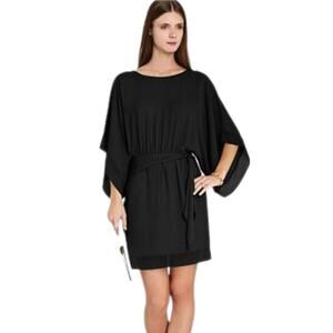 BCBGMaxazeria "Lois" Black Sheer Kimono Chiffon Belted Mini Dress sz S